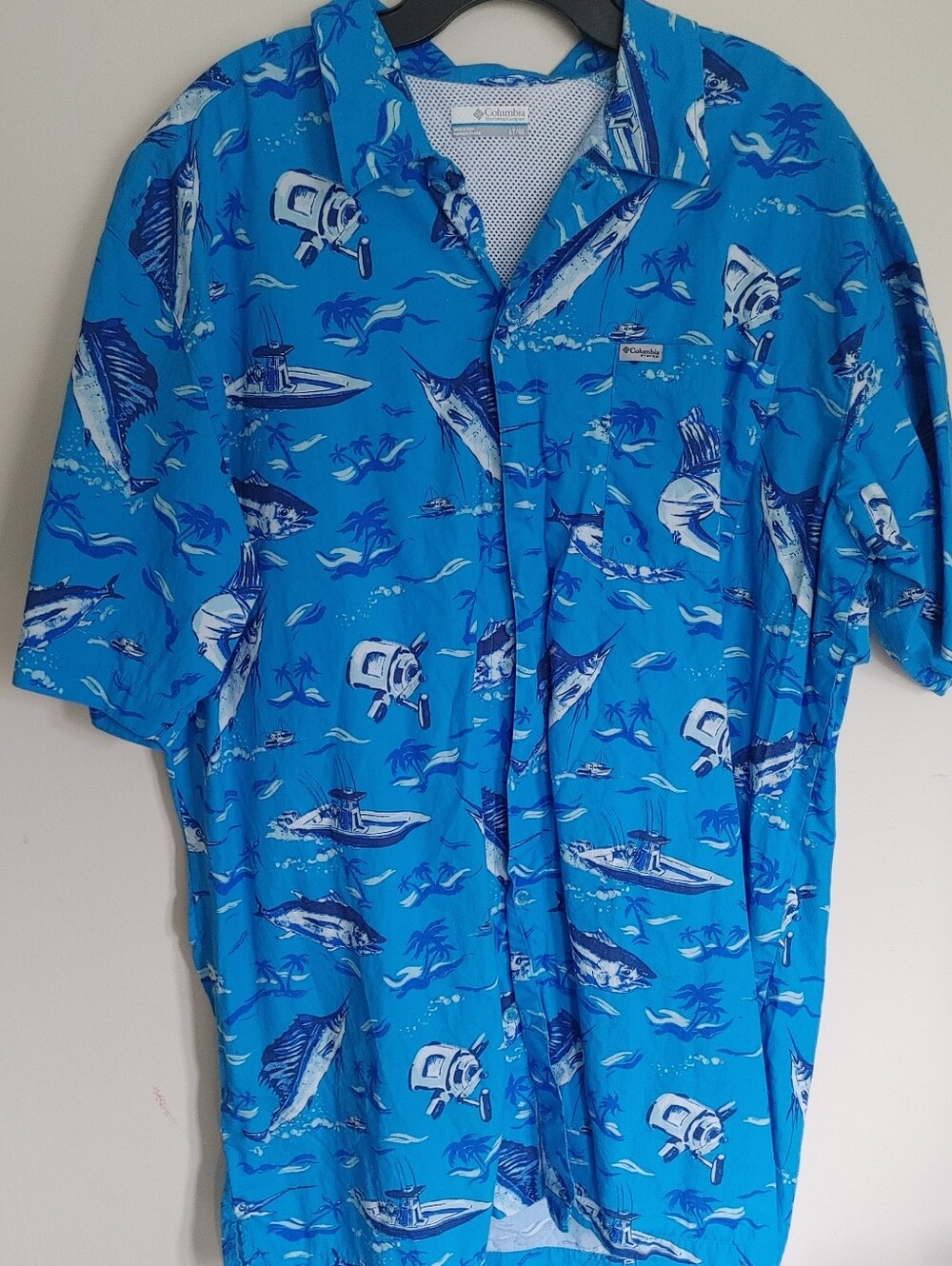 Columbia Men’s Turquoise Blue Short-Sleeve Nautical Print Shirt